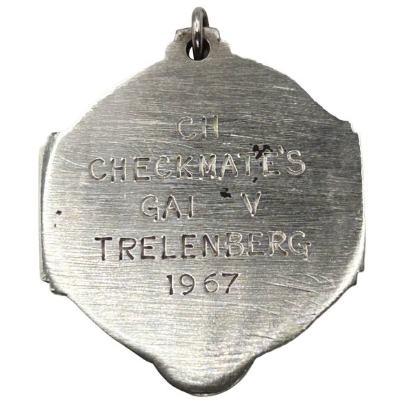 Vintage 925 Sterling Silver Doberman Hexagon Necklace Pendant - Monogrammed - Picture 4 of 4